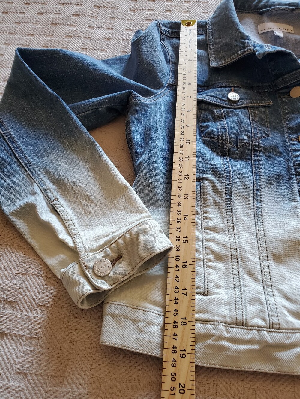 Loft Ombre Dip-dyed Blue White Denium Trucker Jacket - Picture 6 of 12